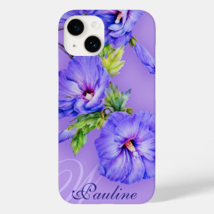 Caixa azul do roxo iphone4S do hibiscus conhecido