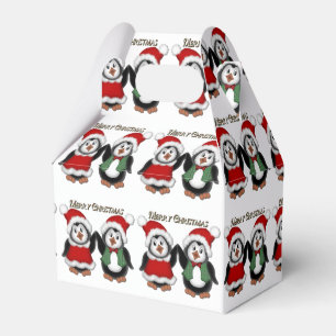 Caixa bonito do favor do Feliz Natal dos pinguins