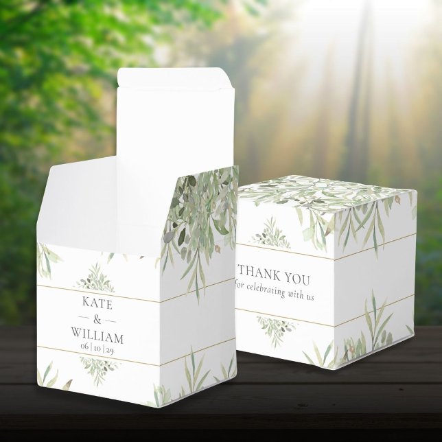 Caixa de Agradecimento de Casamento Folhagem Verde (Greenery Foliage Wedding Thank You Favor Box)