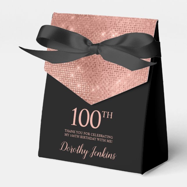 Caixa de Agradecimento Dourado Rosa de 100º Aniver (Frente)