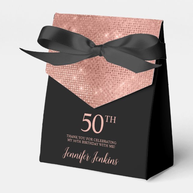 Caixa de Agradecimento Dourado Rosa de 50 Anos (Frente)