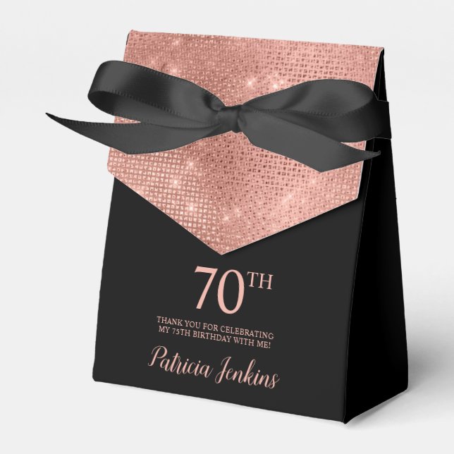 Caixa de Agradecimento Dourado Rosa de 70 Anos de  (Frente)
