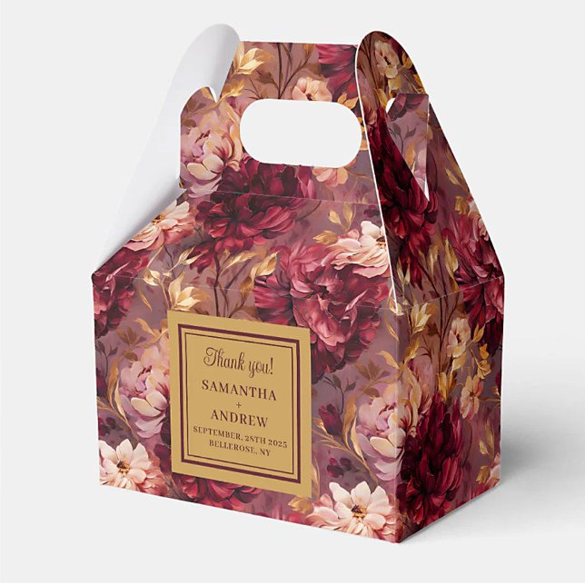 Caixa de agradecimentos do Dourado Casamento Burgu (Elegant Burgundy Blush Gold Wedding Thank You Box)