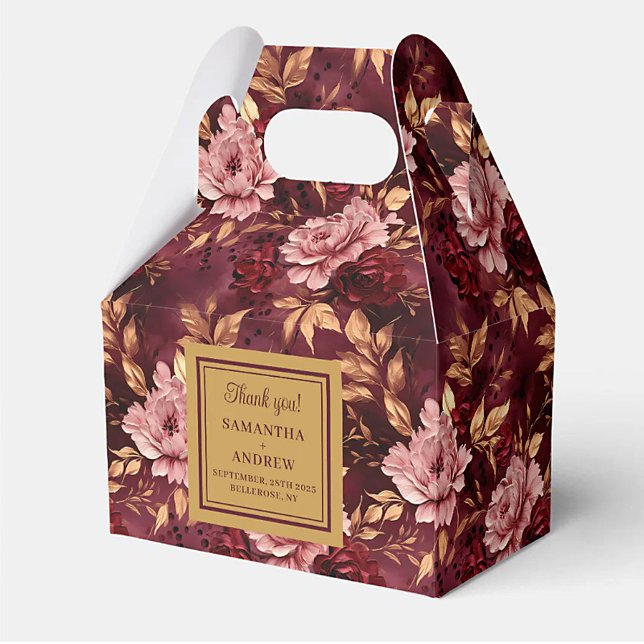Caixa de agradecimentos do Dourado Casamento Burgu (Elegant Burgundy Blush Gold Wedding Thank You Box)