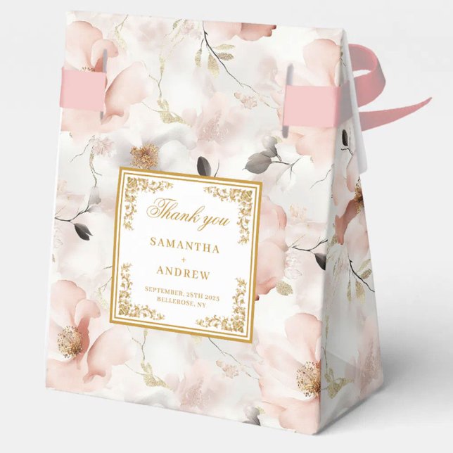 Caixa de agradecimentos do Dourado Casamento de Iv (Minimalist Blush Ivory Gold Wedding Thank You Box)