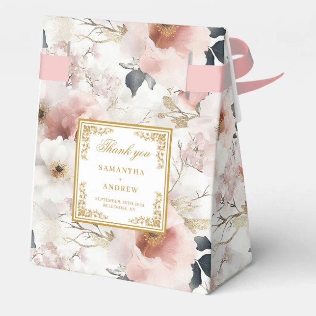 Caixa de agradecimentos do Dourado Casamento de No (Elegant Blush Ivory Gold Wedding Thank You Box)