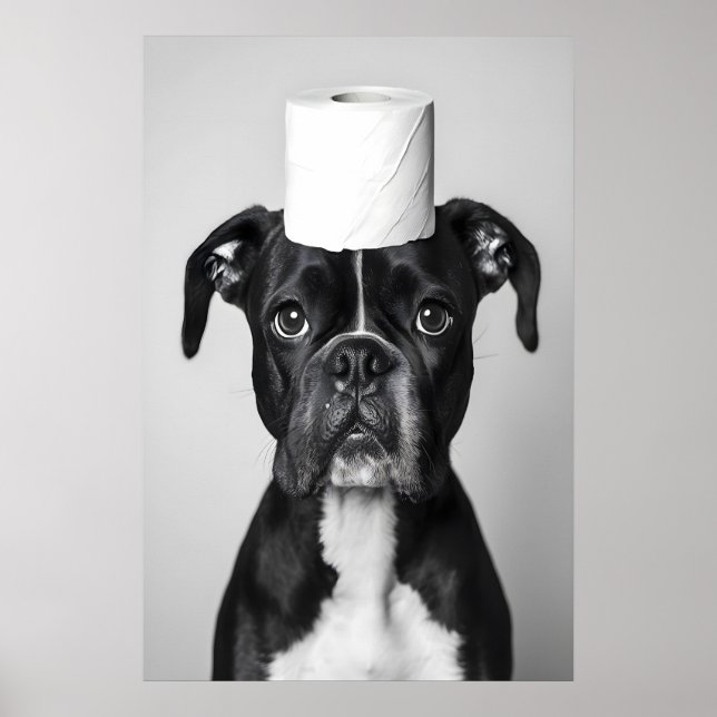 Caixa de Cão Boxer Engraçada Impressão Banheiro, R (Frente)