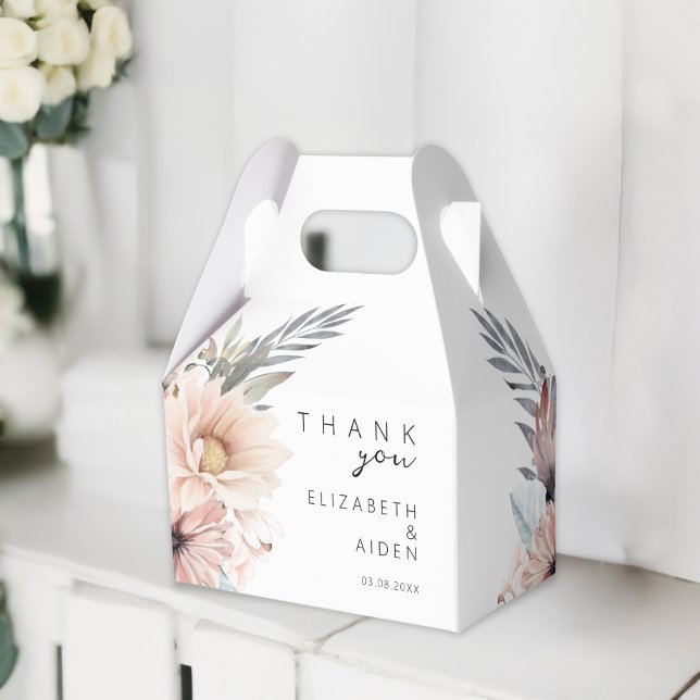 Caixa de Casamento Elegante, Branco e Pastel Boho (Elegant, White & Pastel Boho "Thank you!" Favors Wedding Box. Personalized with your name and date.)