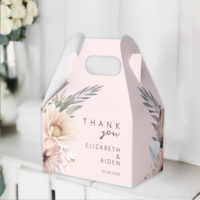 Caixa de Casamento Elegante, Lightpink e Pastel Bo (Elegant, Pink & Pastel Boho "Thank you!" Favors Wedding Box. Personalized with your name and date.)