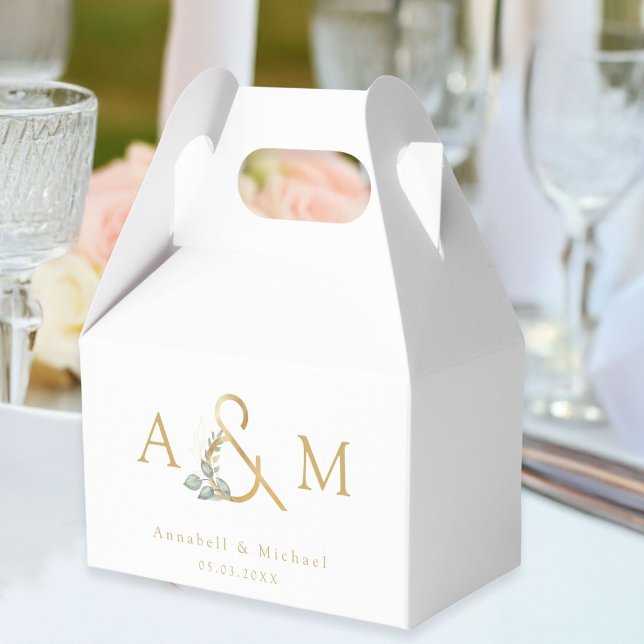 Caixa de Casamento Eucalyptus Ampersand (Eucalyptus Ampersand Wedding Box, White Gold with your monogram, names + date)