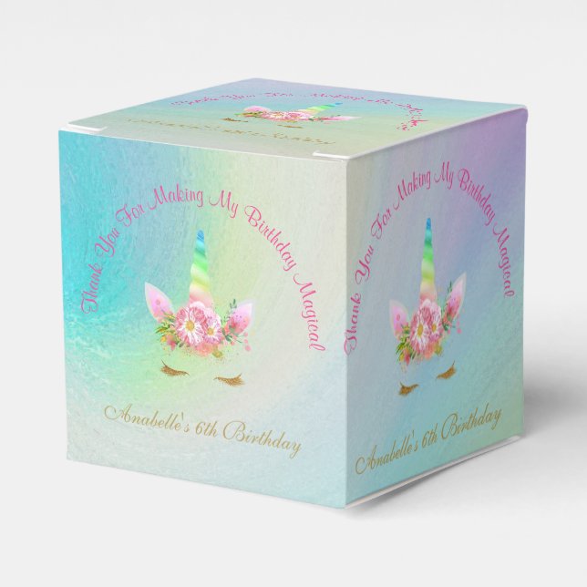 Caixa de Cupcake do ouro Unicorn Rainbow (Frente)