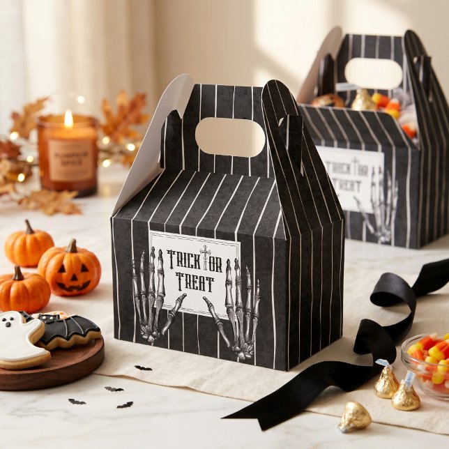 Caixa de Doce ou Travessura com Esqueleto Gótico V (Vintage Gothic Skeleton Trick or Treat Favor Boxes)