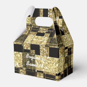 Caixa de Favor Chic com Glitter Preto e Dourado Qu