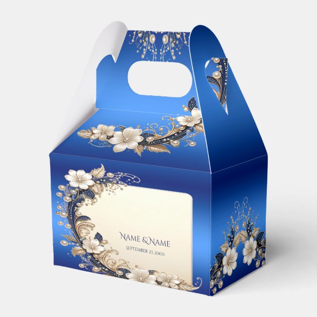 Caixa de Favor com Enfeite Floral Azul Branco (Frente)