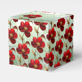 Caixa de Favor com Flor Vermelha de Vidro Colorido