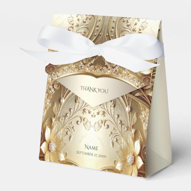 Caixa de Favor com Floral Dourado Ornamentado Mode (Frente)