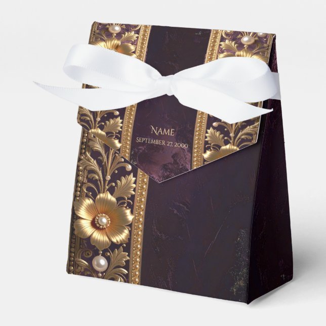 Caixa de Favor com Ornamento Floral Dourado e Péro (Frente)