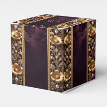 Caixa de Favor com Ornamento Floral Dourado e Péro