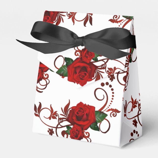 Caixa de Favor com Padrão de Rosas Vermelhas (Frente)
