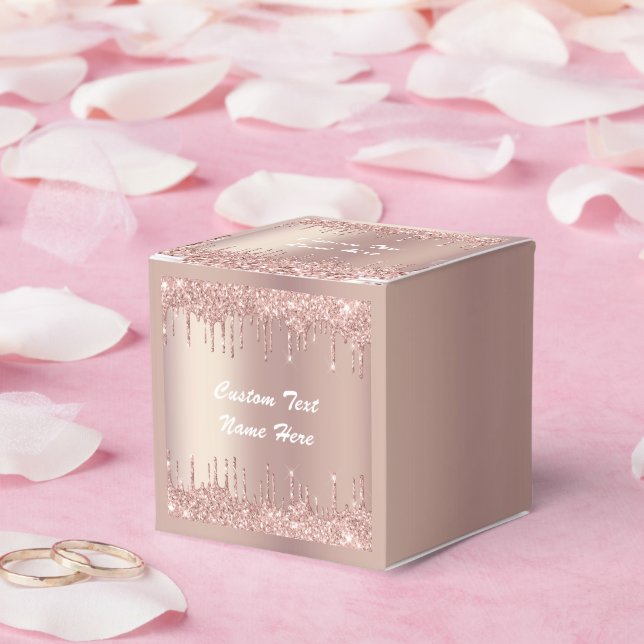 Caixa de Favor com Texto Personalizado Rosa Dourad (Casamento)