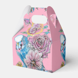 Caixa de Favor da Bolo de Casamento Budgie com Ros