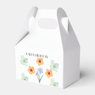 Caixa de Favor de Aniversário com Flores em Aquare