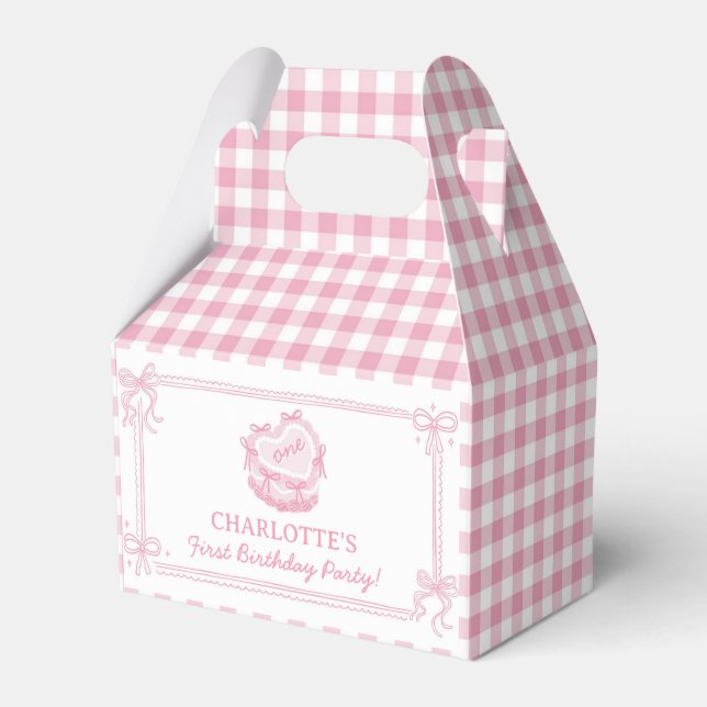 Caixa de Favor de Aniversário de Bolo Rosa Menina (Frente)