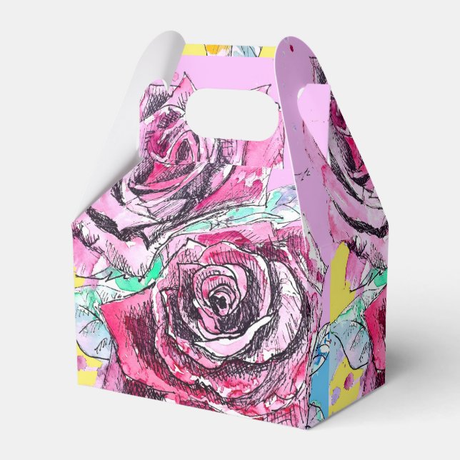 Caixa de Favor de Bolo de Casamento Rosa Vermelha  (Frente)