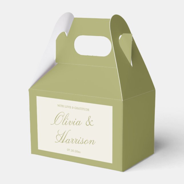 Caixa de Favor de Casamento em Caligrafia Verde Ol (Frente)