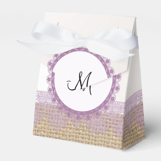Caixa de Favor de Casamento em Sacaria e Roxo (Frente)
