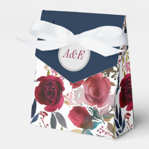 Caixa de Favor de Casamento Floral Burgundy & Navy