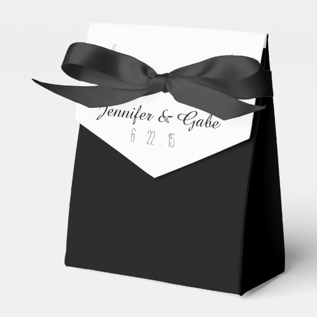 Caixa de Favor de Casamento Preto e Branco (Frente)