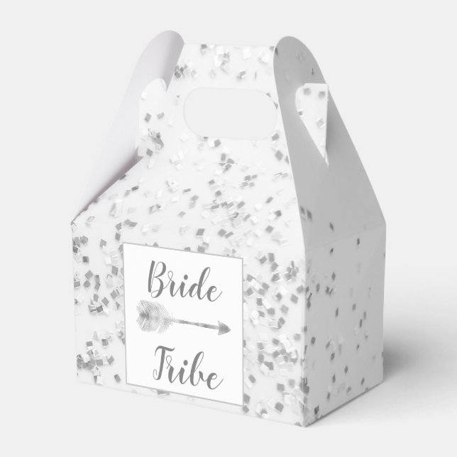 Caixa de Favor de Chic Silver Confetti Bride Tribe (Frente)
