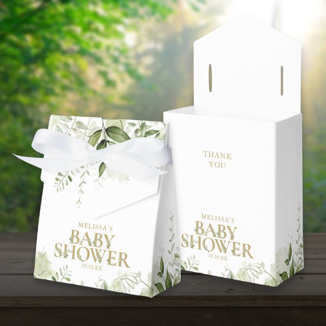 Caixa de Favor de Chuveiro de Bebê Floral Verde (Greenery Floral Gold Baby Shower Favor Box)