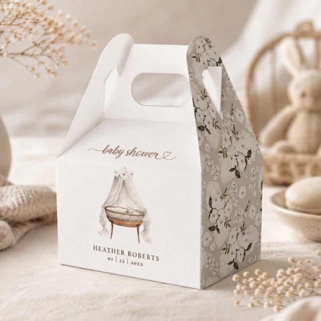 Caixa de Favor de Chuvinha de Bebê Floral Neutra B (Elegant Baby Shower Favor Box)