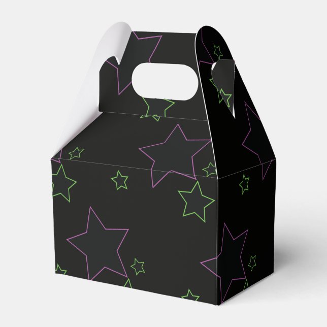 Caixa de Favor de Doces Estrelas de Neon Rosa Verd (Frente)
