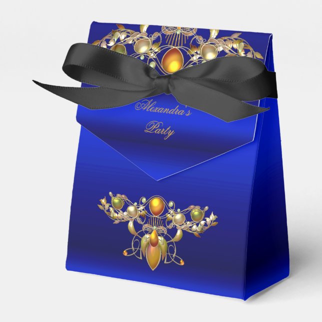 Caixa de Favor de Festa Azul Royal com Joias e Dou (Frente)