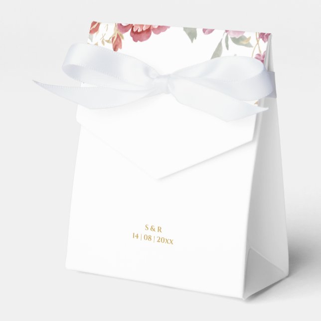 Caixa de Favor de Flor e Casamento Dourado Elegant (Frente)