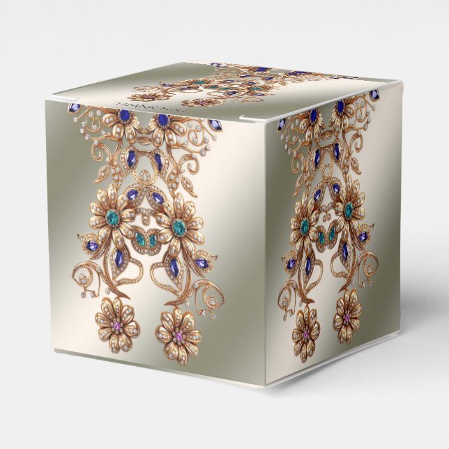 Caixa de Favor de Flores de Joias Douradas Elegant (Frente)