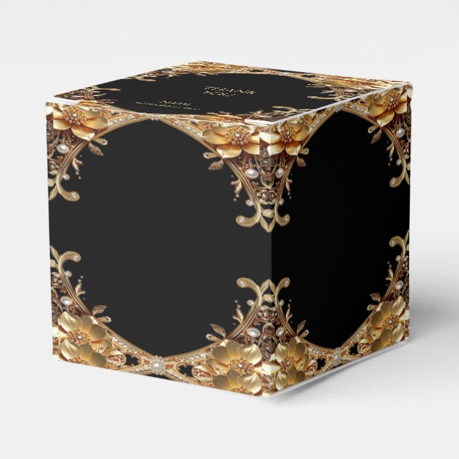 Caixa de Favor de Flores Decorativas de Ouro Elega (Frente)