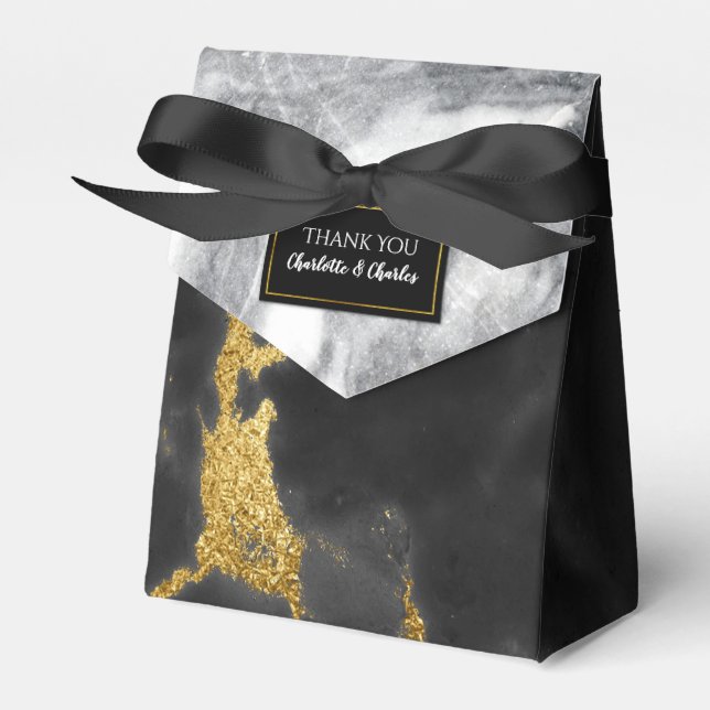 Caixa de Favor de Mármore Preto e Dourado Chic (Frente)