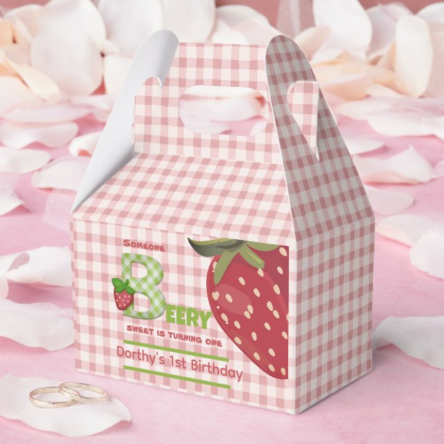 Caixa de Favor de Morango Rosa Berry Sweet (Casamento)