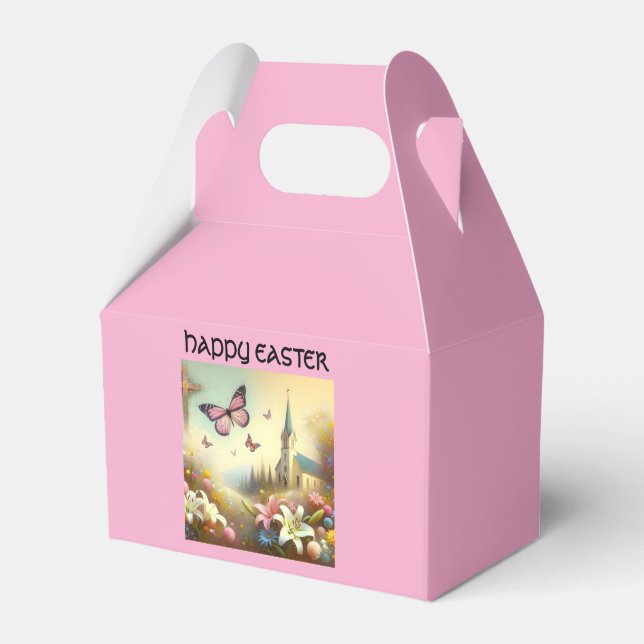 Caixa de favor de Páscoa feliz em rosa (Frente)