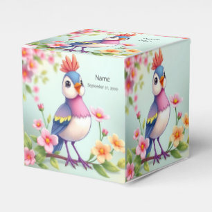 Caixa de Favor de Pássaro Floral Rosa Azul Fofa