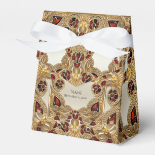 Caixa de Favor de Pedra Preciosa Flores Douradas