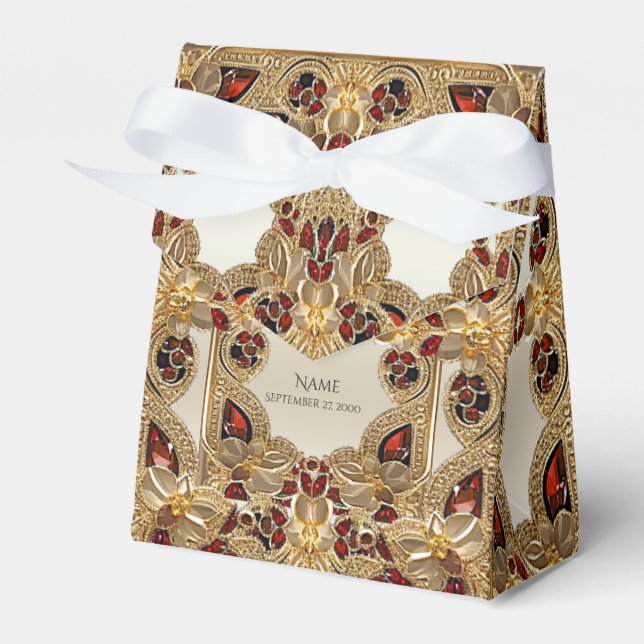 Caixa de Favor de Pedra Preciosa Flores Douradas (Frente)