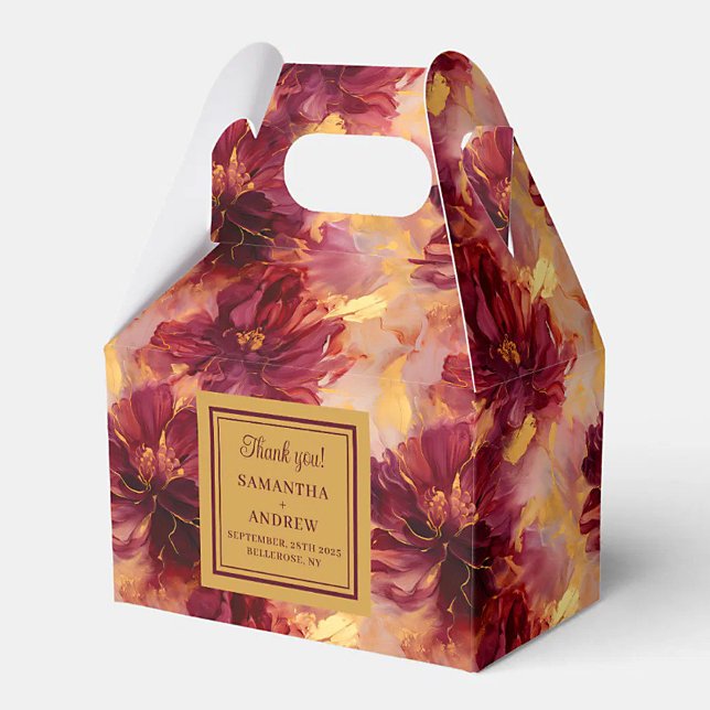 Caixa de Favor do Casamento Boho Dourado do Blush  (Elegant Blush Burgundy Gold Boho Wedding Favor Box)