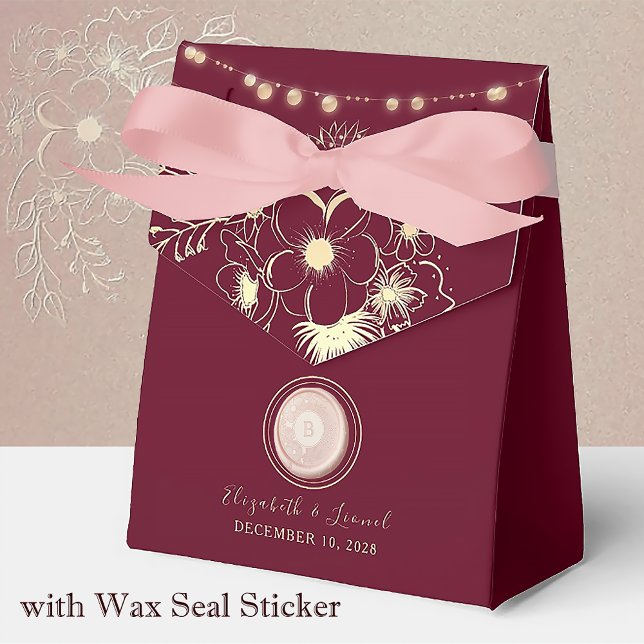 Caixa de Favor do Casamento da Monograma Burgundy (Criador carregado)