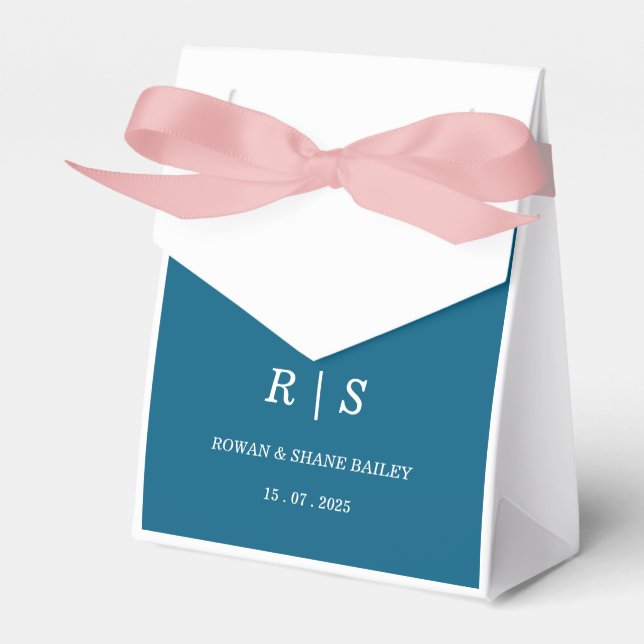 Caixa de Favor do Casamento do Monograma Azul Eleg (Frente)