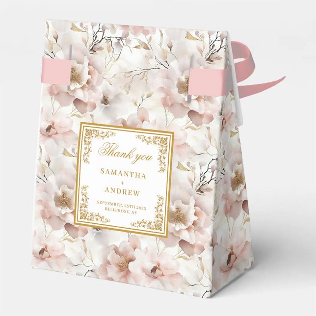 Caixa de Favor do Casamento Dourado de Marfim, Ros (Elegant Dusty Pink Ivory Gold Wedding Favor Box

)